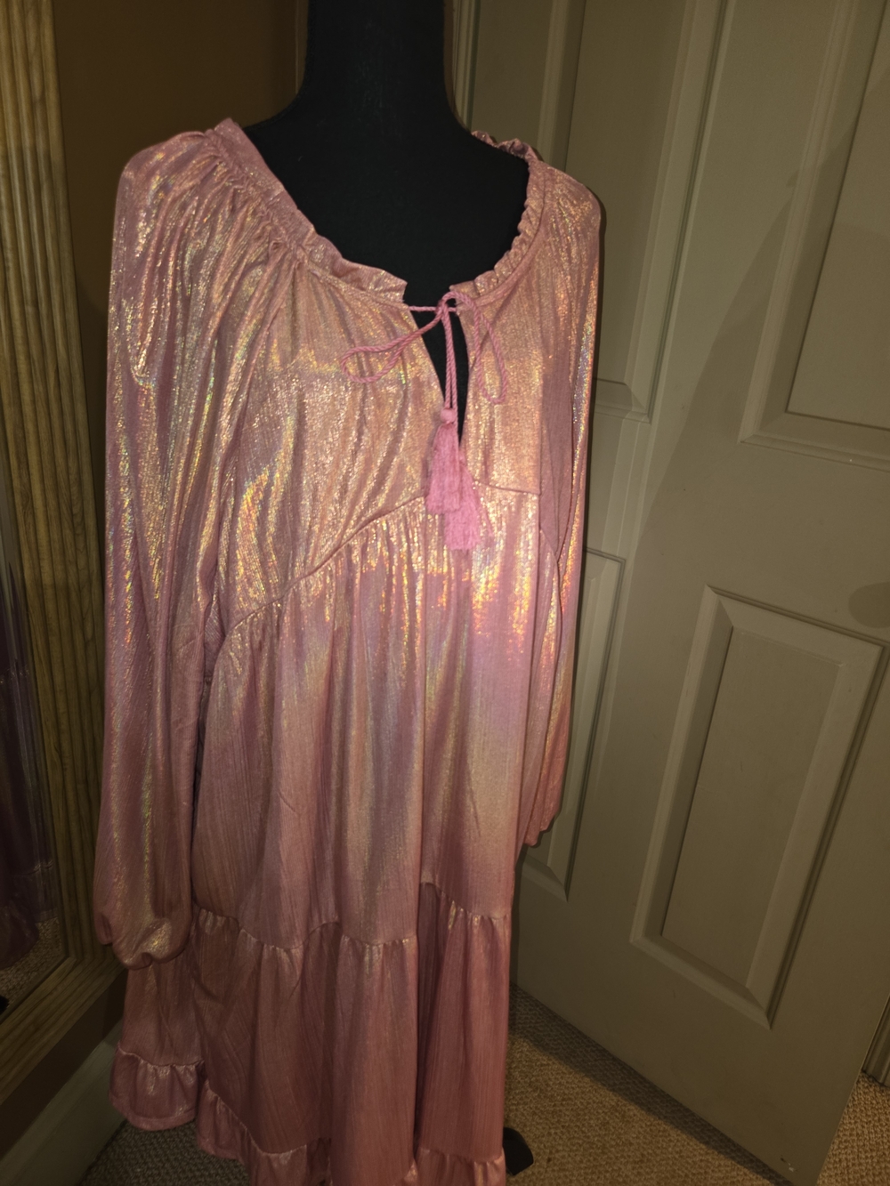 Shimmer 💖 Pink Tiered Peasant Dress